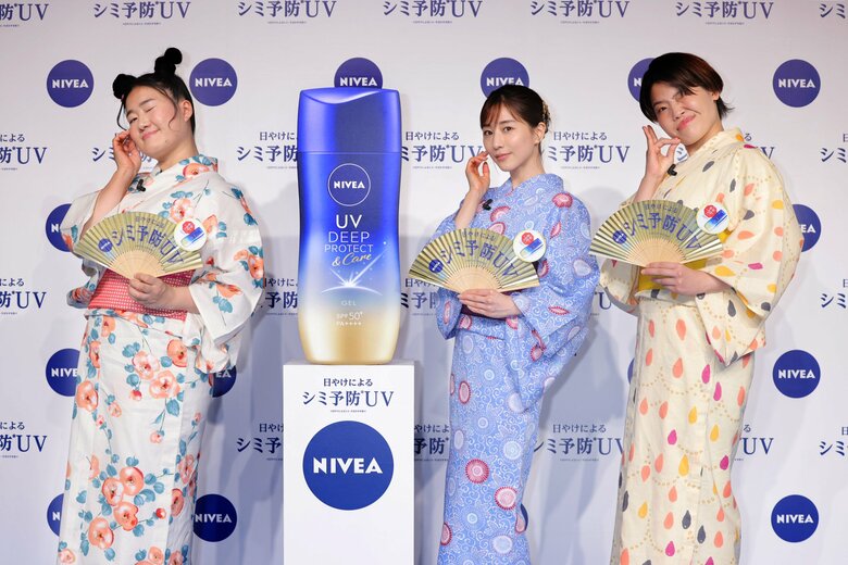 浴衣姿で登場した田中みな実さんとガンバレルーヤのまひるさん、よしこさん