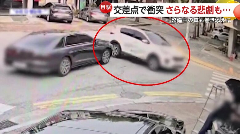 2台の車が二重事故を起こす瞬間（韓国・高陽市）⑤