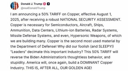 トランプ大統領「8月1日から銅に50％」追加関税を表明　医薬品に対しても200％の関税課す方針