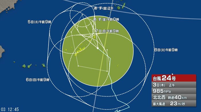 台風24号の進路予想図
