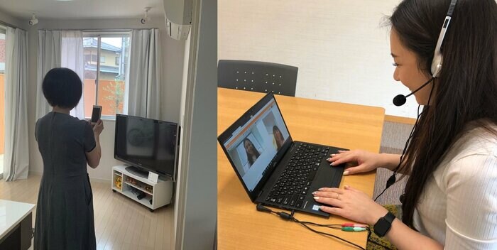 客にスマホなどで室内を撮影してもらい(左)、リモートで見積もりを行う(画像提供:日本通運)