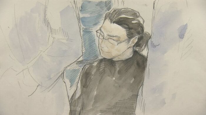 30日の法廷での山上被告(イラスト)