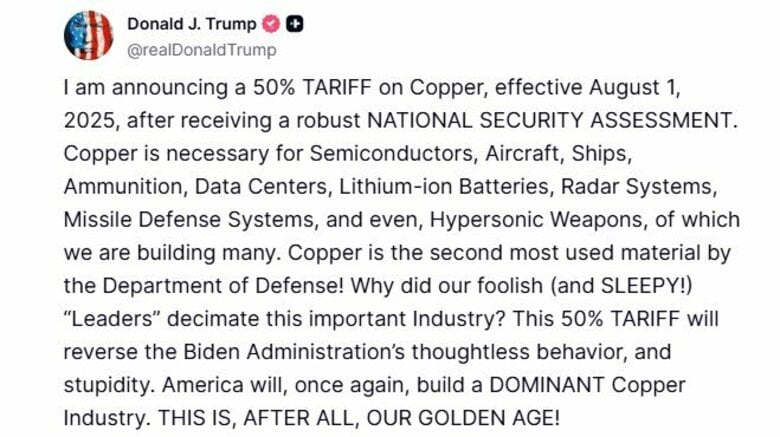 トランプ大統領「8月1日から銅に50％」追加関税を表明　医薬品に対しても200％の関税課す方針｜FNNプライムオンライン