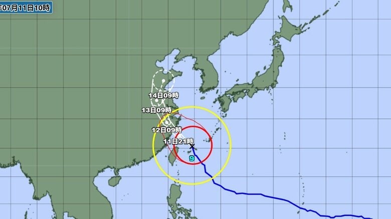 【台風情報】台風9号の今後の進路予想　沖縄県の石垣島の北北東を北北西へ　久米島空港で最大瞬間風速南東の風45.3メートルを観測　線状降水帯が発生して大雨災害発生の危険度が急激に高まる可能性も｜FNNプライムオンライン