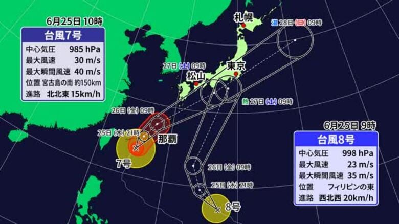 愛媛は２７日未明～朝までに最接近か　台風７号最新情報　前線も影響し２６日朝にかけ大雨に注意【愛媛】｜FNNプライムオンライン