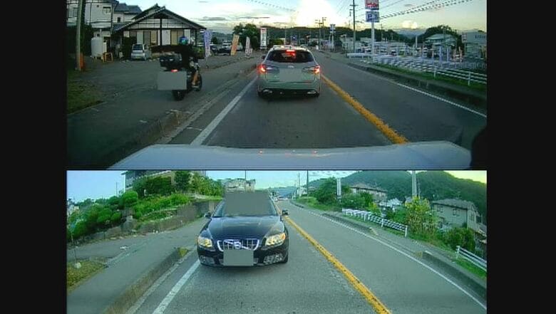 ドライブレコーダーに写る歩道を走るバイク（提供：撮影者）