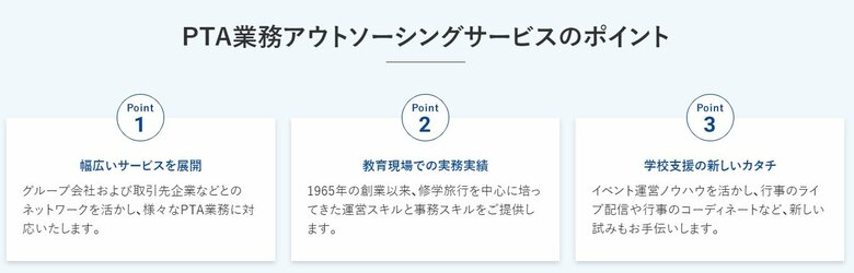 PTA業務アウトソーシングサービスのポイント（提供：KNT-CTホールディングス）