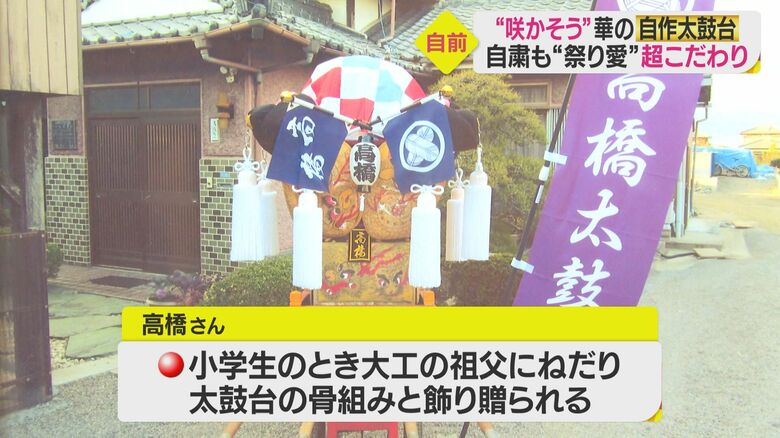 祖父から送られた太鼓台の骨組みと飾り