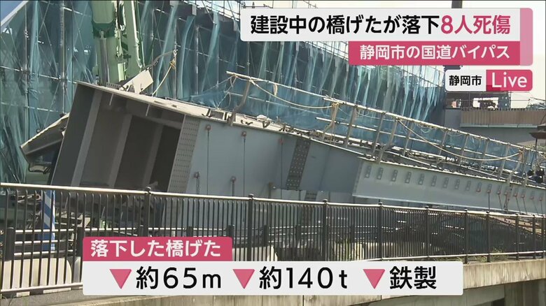 落下した、巨大な鉄製の橋げた