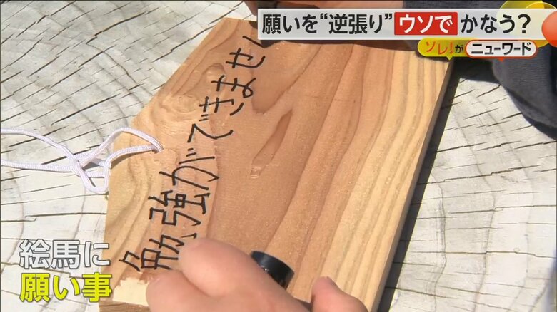 「勉強ができませんように」とウソの願いが書かれた絵馬