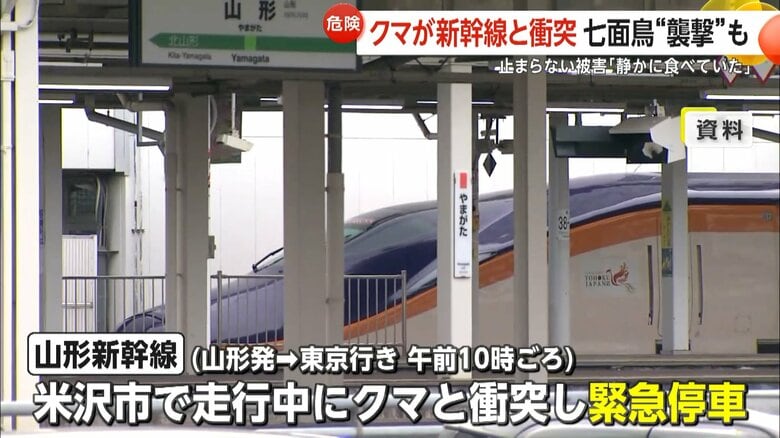 走行中にクマと衝突し、緊急停車した山形新幹線