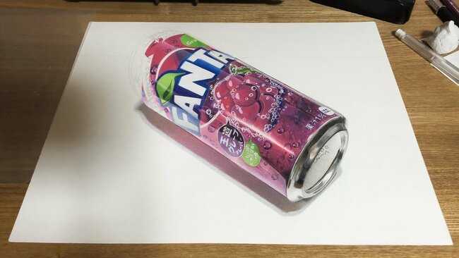 ファンタ の缶が幽体離脱 16歳が描いたリアルすぎる絵の トリック動画 に混乱