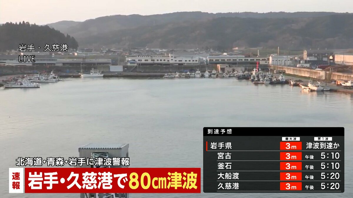速報】北海道・浦河、青森・八戸港で40cm 仙台港で30㎝の津波観測 津波