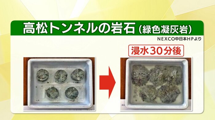 高松トンネルの岩石(NEXCO中日本HPより)