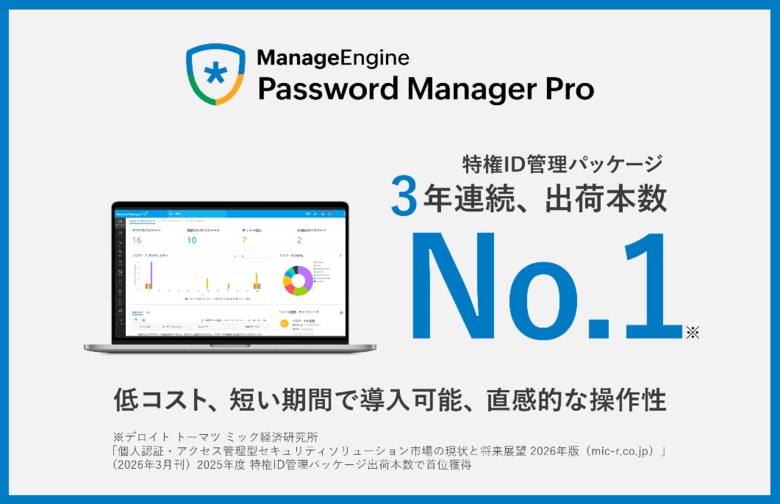 ゾーホージャパン、特権ID管理ツール「Password Manager Pro」が3年連続で出荷本数No.1を獲得