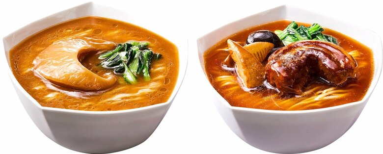 左：魚翅姿煮拉麺　右：極厚叉焼拉麺