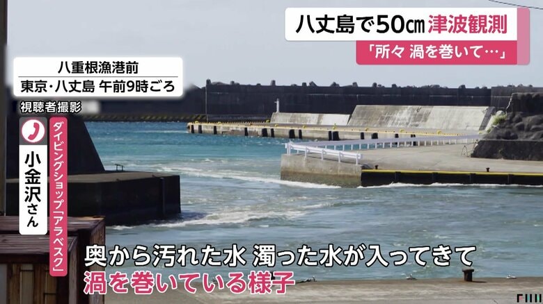 「漁港の中で普段は穏やかだが、渦を巻いている様子が見られた」とダイビングショップ・アラベスクの小金沢さん