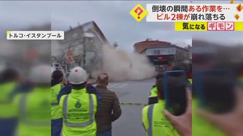 地面陥落によってビルが倒壊する瞬間の映像(5)