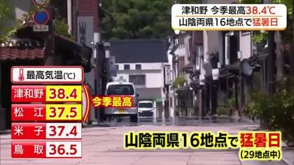 猛暑続く　今季最高の津和野38.4℃、松江37.4℃　鳥取県西部で40代男性が死亡…熱中症の疑い
