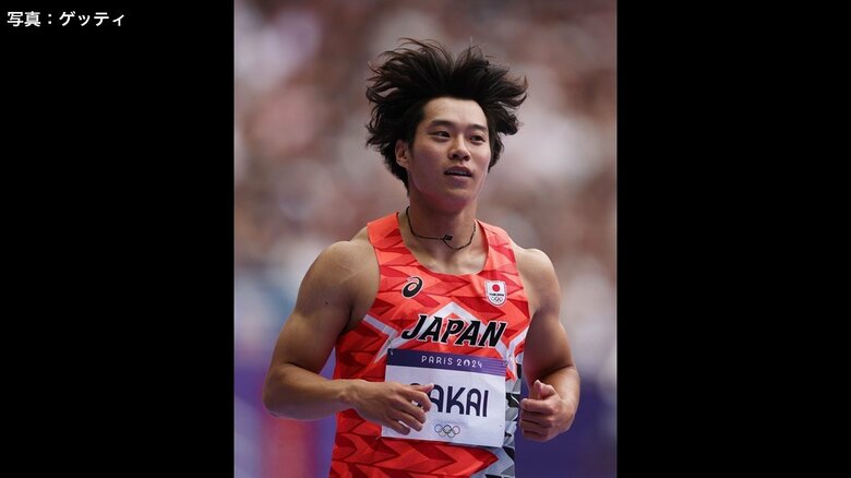 陸上男子100メートル予選　坂井隆一郎の様子