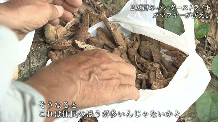 袋からのぞくのは多くの遺骨