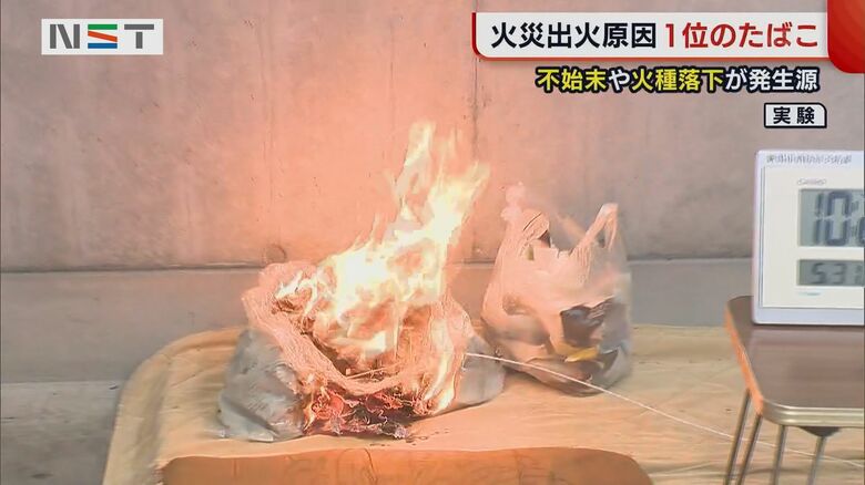 ゴミ袋から出火しカーペットに燃え移る