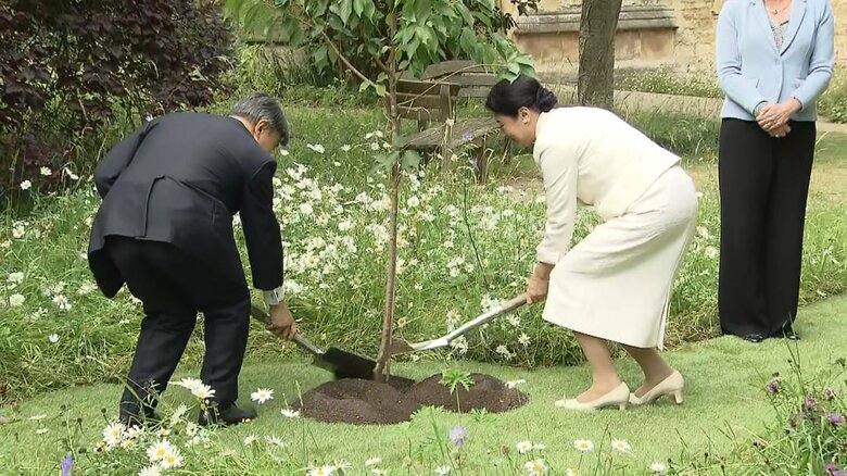 キャンパスの一角に訪問を記念して桜の木を植えらえた