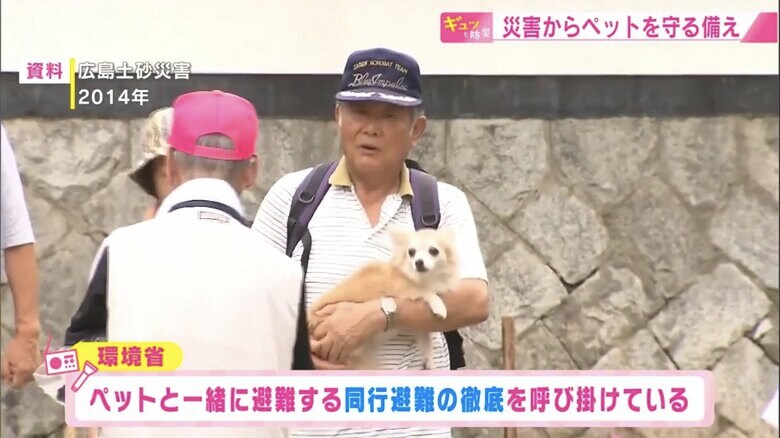 2014年の広島土砂災害時、ペットを連れて避難する住民