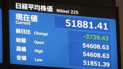 【速報】日経平均株価が一時3700円超値下がり　節目の5万2000円台を割る　中東情勢緊迫により原油高で先行き懸念か