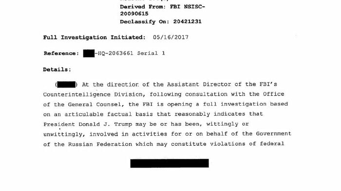 ホワイトハウスが公開した文書「トランプ大統領がロシア政府のために活動している可能性がある」