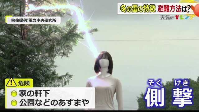 木やあずまやから人に雷が飛び移る「側撃」