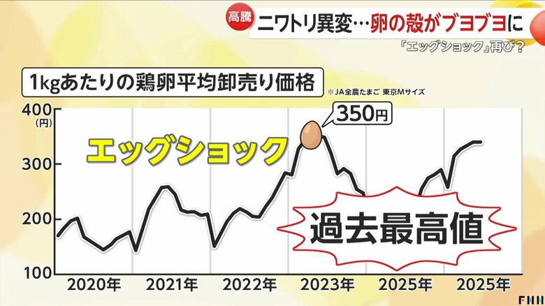 卵の価格は過去最高値、2023年「エッグショック」時に迫る勢い