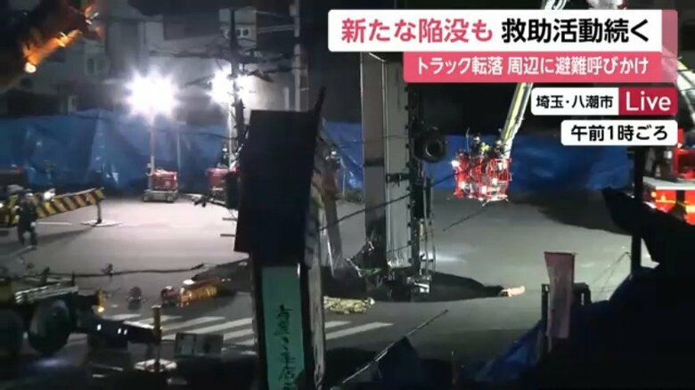 新たな陥没が起きた瞬間の様子