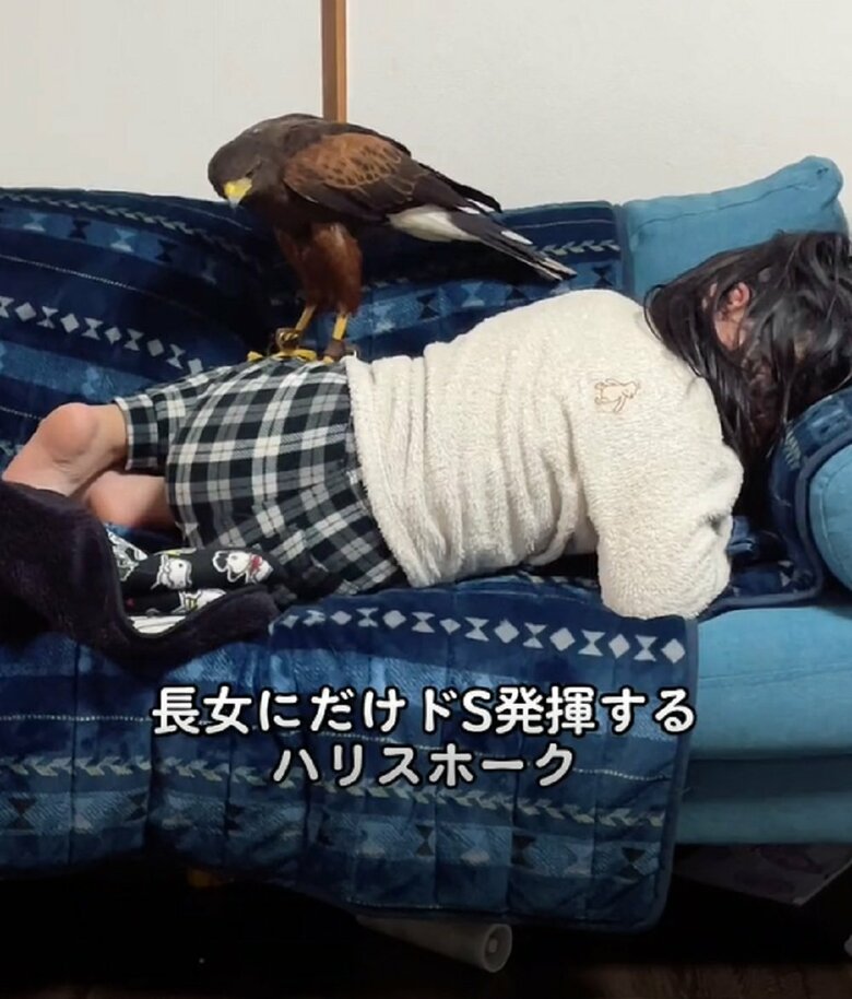 背中に乗っても起きない長女さん