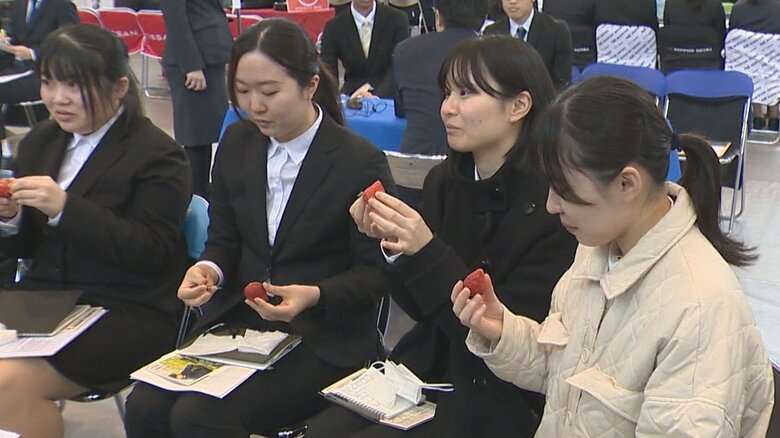 “イチゴの試食”に“福利厚生”をアピール!? 大学で合同企業説明会｢競争力に勝てないと選んでもらえない｣｜FNNプライムオンライン