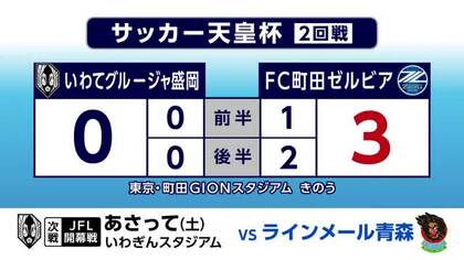 いわてグルージャ盛岡、FC町田ゼルビアに敗れる　サッカー天皇杯の2回戦
