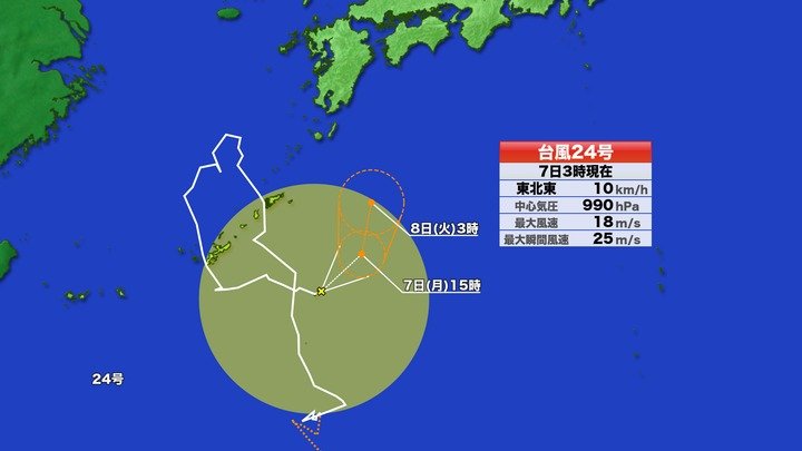 台風24号の進路予想図