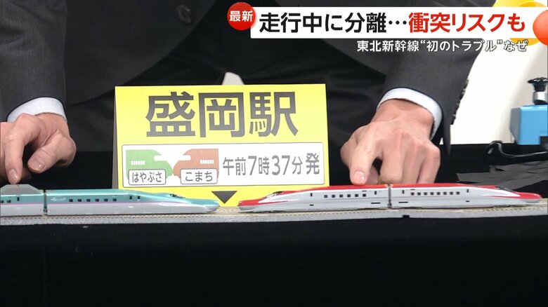 盛岡駅で連結した「こまち6号」と「はやぶさ6号」のイメージ