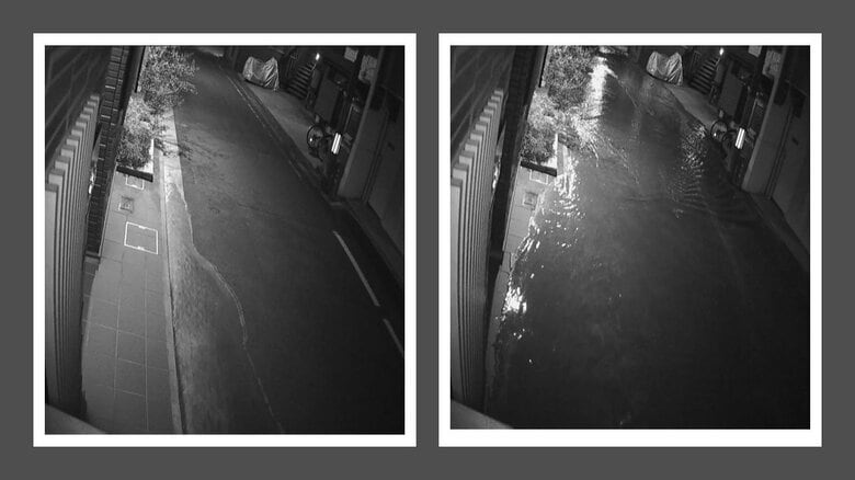 1分もしないうちに、みるみる冠水していく