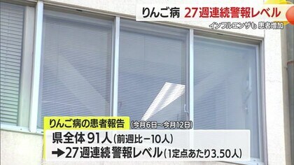 リンゴ病流行の終息見えず…警報レベル27週連続　インフルエンザ1週間早く流行期に入る　山形