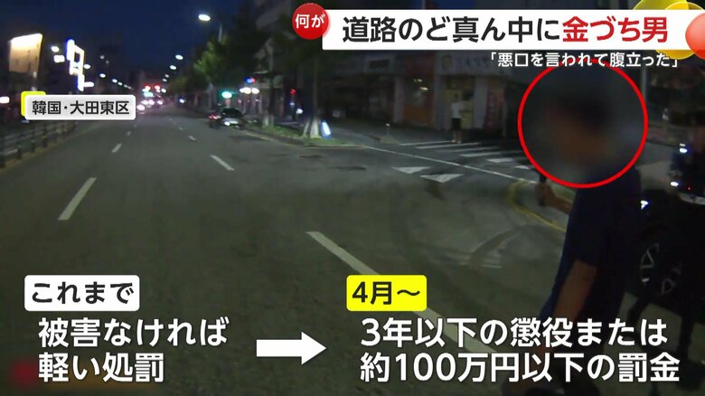 道路をうろつく金づちを持った男