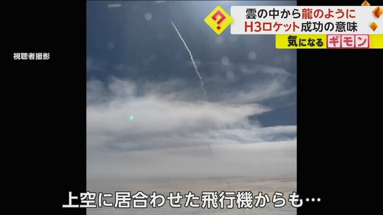 上空に居合わせた飛行機から撮影されたH3ロケット