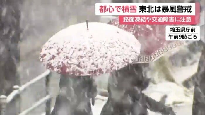 埼玉県庁前の雪の様子