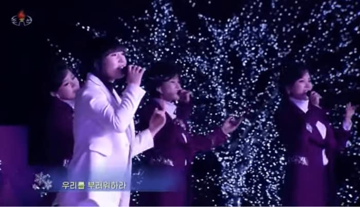 新年の祝賀公演で歌う歌手チョン・ホンラン氏(朝鮮中央テレビより)