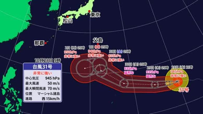 台風３１号最新情報　日本の南で北東に向かう計算と大陸に向かう計算も　愛媛は宇和海で高波可能性【愛媛】｜FNNプライムオンライン