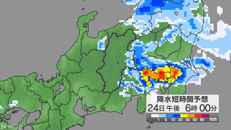 関東甲信地方で「警報級の大雨」の可能性　24日昼過ぎから25日明け方にかけ大気の状態が非常に不安定　24時間予想降水量は関東地方北部60ミリ、関東地方南部80ミリ（25日午前6時まで・多い所で）｜FNNプライムオンライン