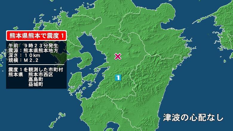熊本県で最大震度1の地震　熊本県・熊本西区、嘉島町、益城町｜FNNプライムオンライン