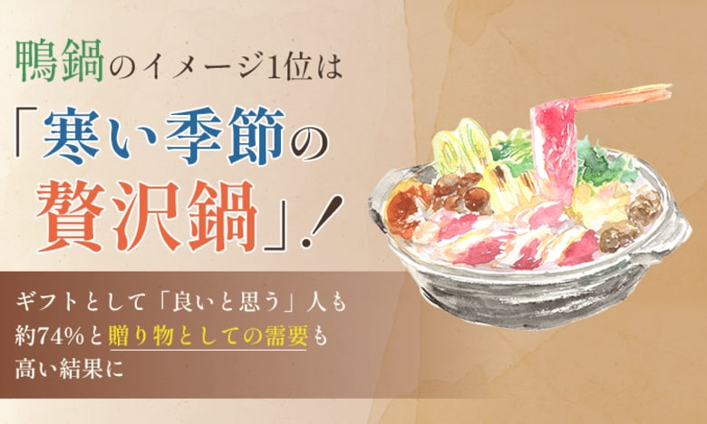鴨鍋のイメージ1位は「寒い季節の贅沢鍋」！ギフトとして「良いと思う」人も約74%と贈り物としての需要も高い結果に