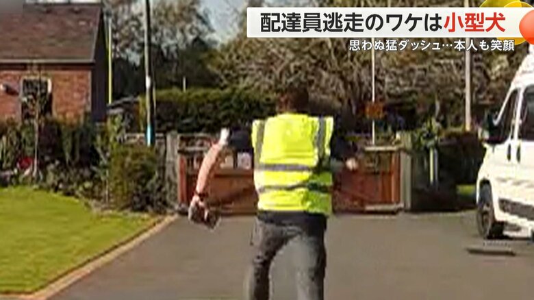 配達員が小型犬におびえて逃げ、家の門を軽々と飛び越えた瞬間（1）