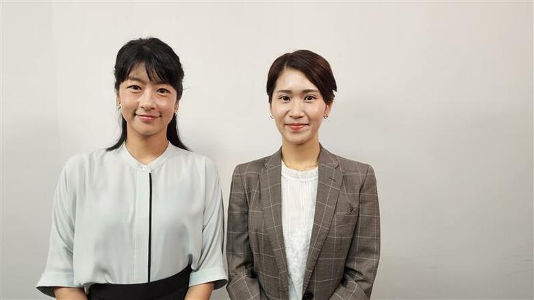 プロジェクト運営メンバー　大石美穂さん　現在3歳児の子育て中 （右）と取材した生野陽子アナウンサー（左） 